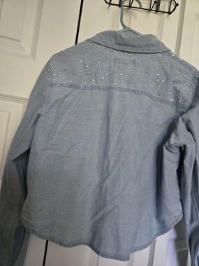 Thrill Light Blue Rhinestone-Accent Jean Jacket